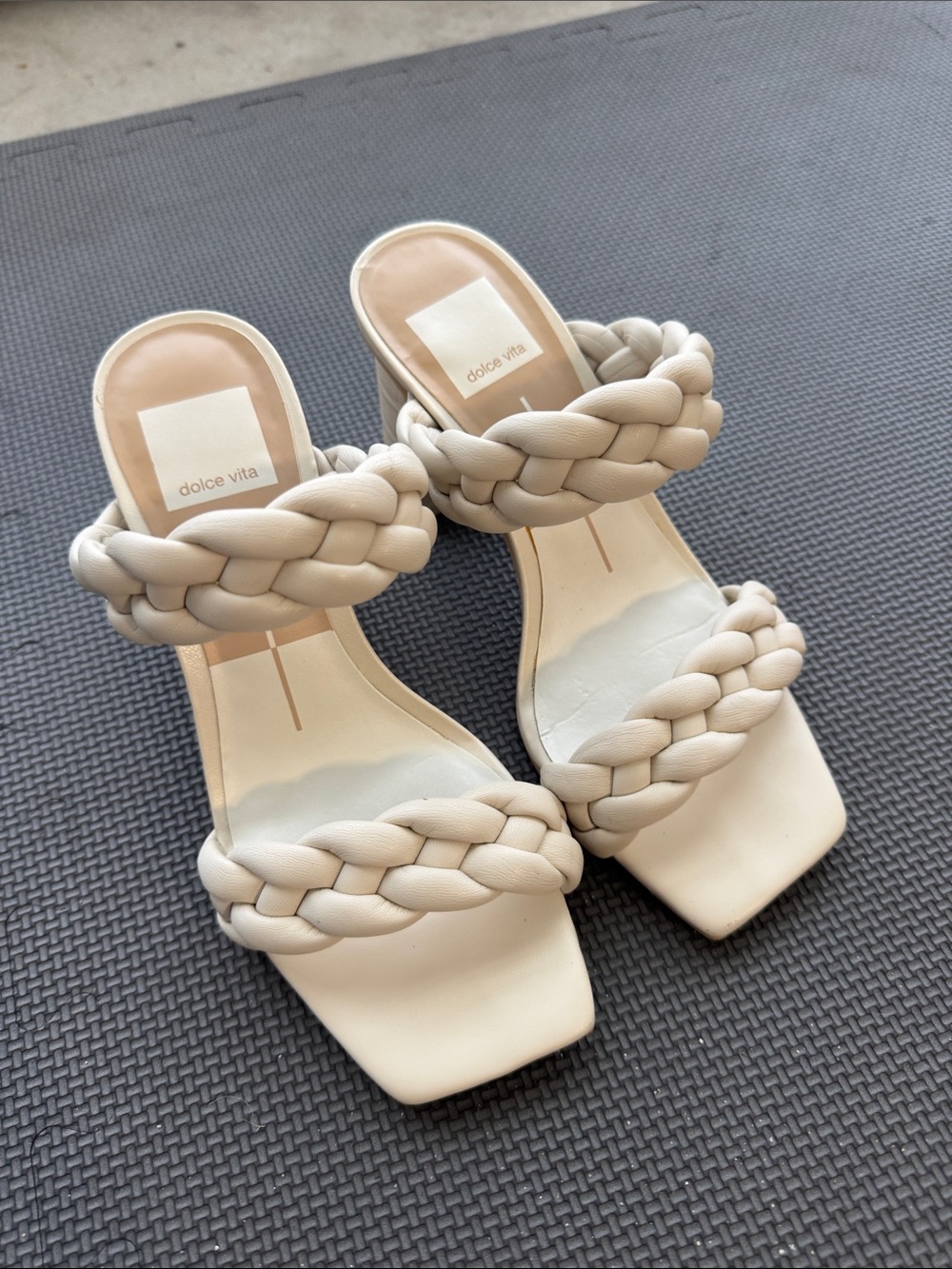 Dolce Vita Braided Double-Strap Slide Heels in Cream